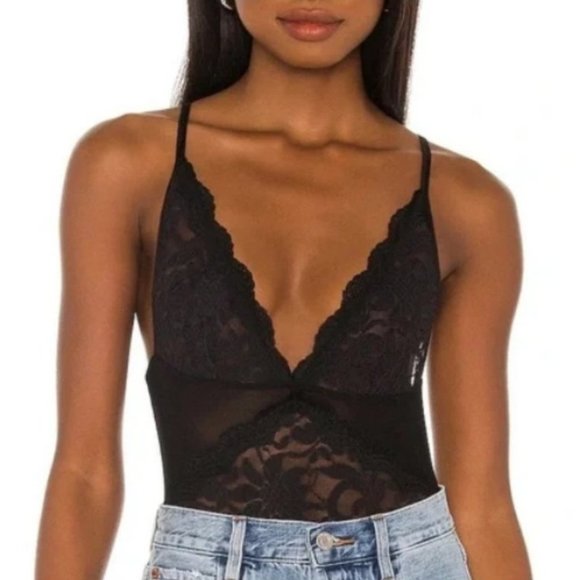 NWT FREE PEOPLE Speed Date Lace Bodysuit Black - Picture 2 of 4